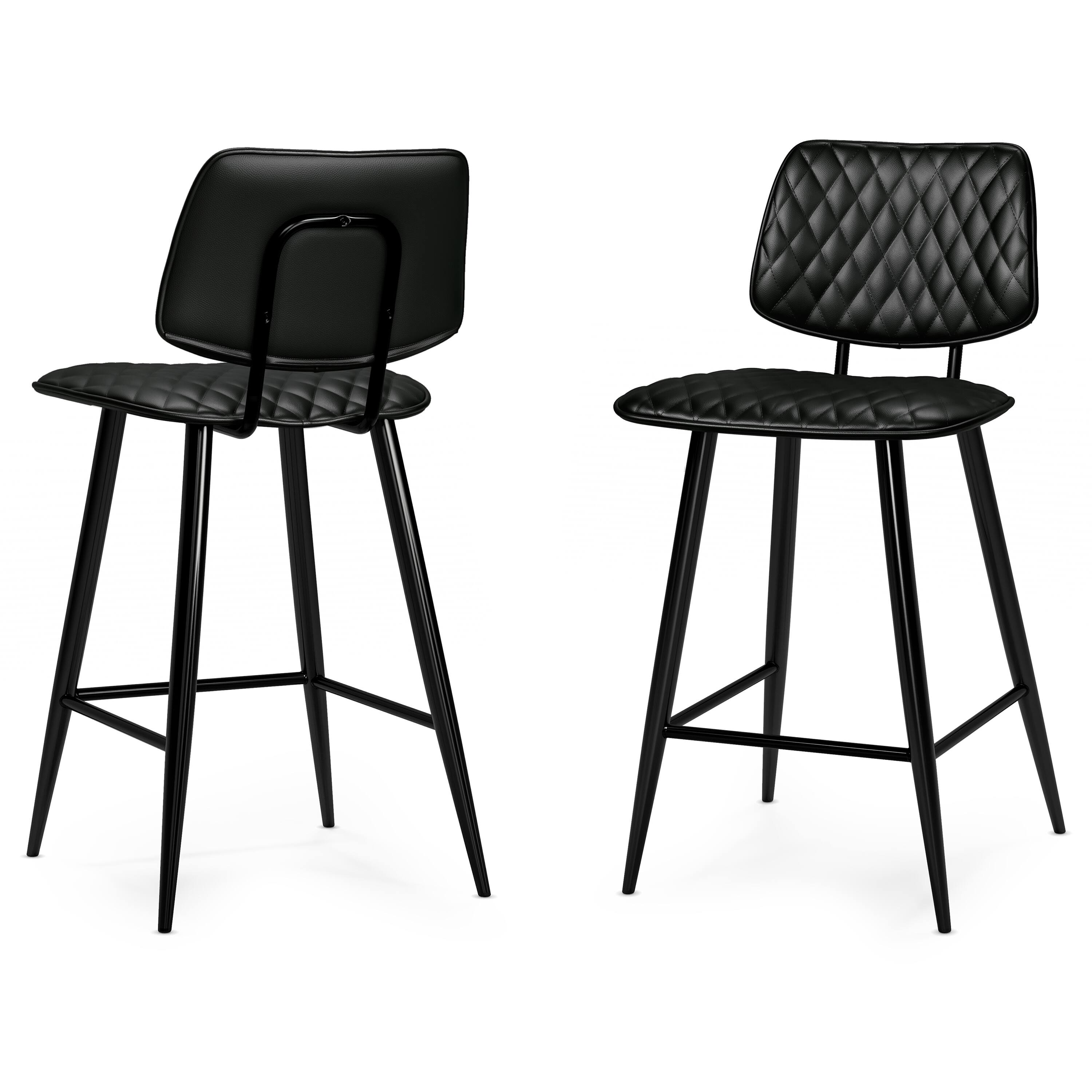 Front. Simpli Home - Raya Contemporary 16 inch Counter Height Stool (Set of 2) in Black Vegan Faux Leather - Black.