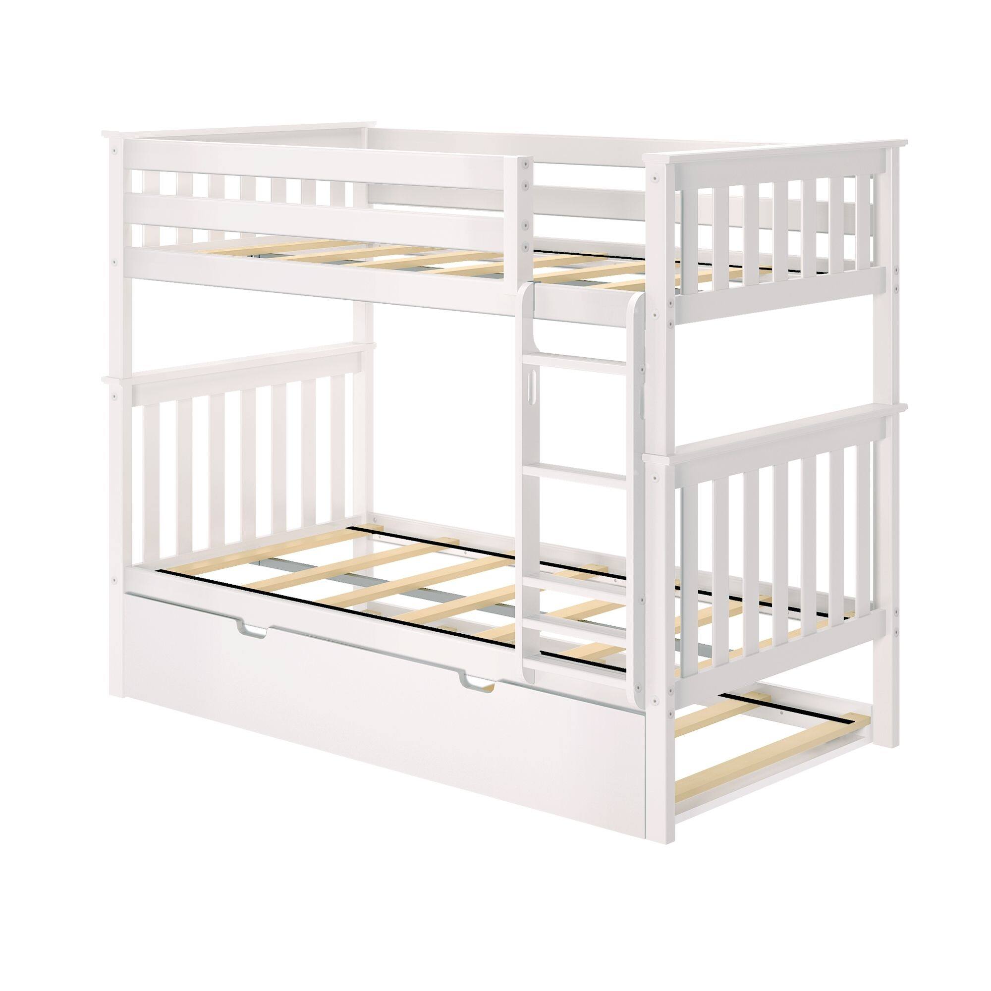 Alt View 2. Plank+Beam - Classic Twin over Twin Bunk Bed Bed + Trundle, White - White.