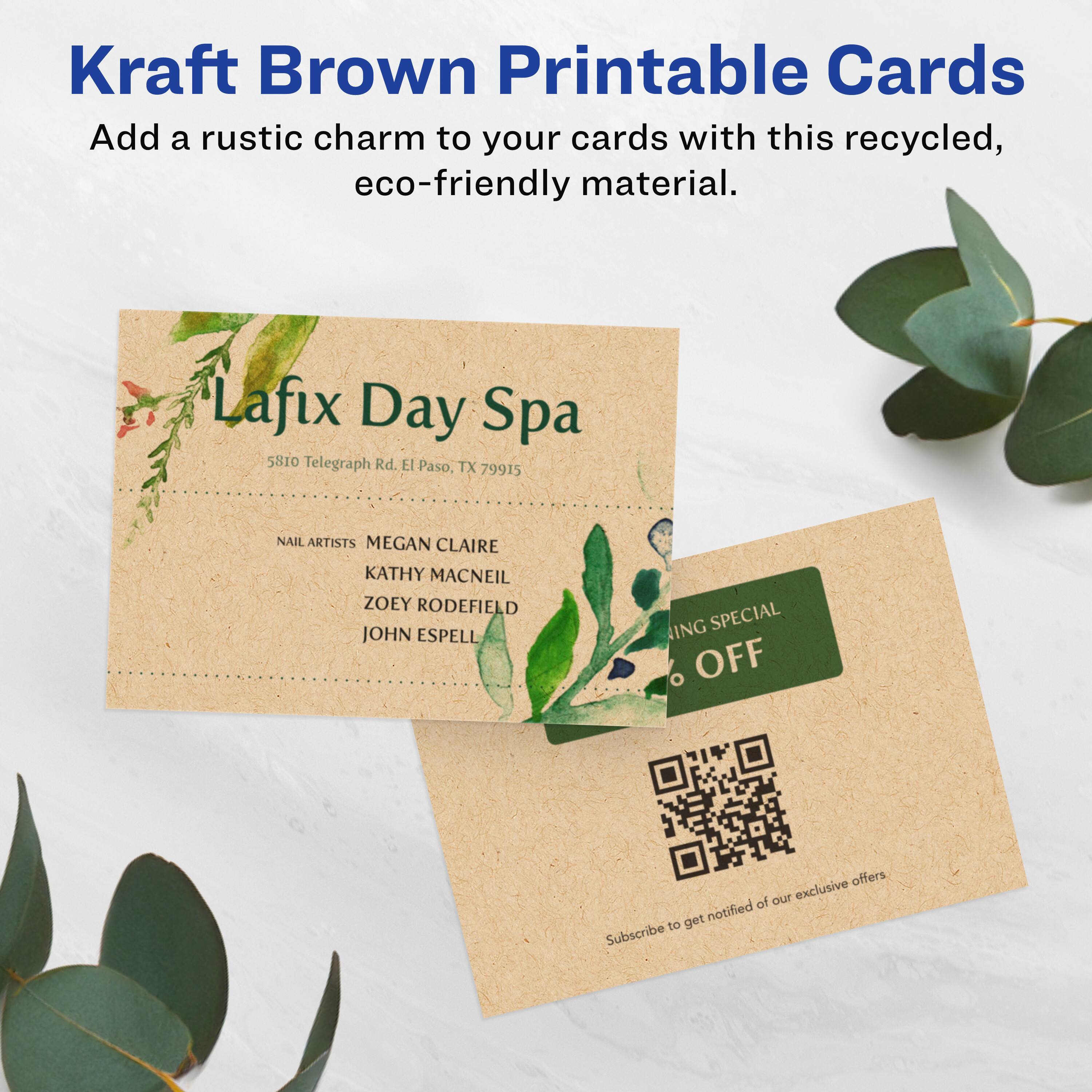 Kraft Brown Printable Cards

Add a rustic charm to your cards with this recycled, eco-friendly material.

Lafix Day Spa  
5810 Telegraph Rd. El Paso, TX 79915

NAIL ARTISTS  
MEGAN CLAIRE  
KATHY MACNEIL  
ZOEY RODEFIELD  
JOHN ESPELL

Subscribe to get notified of our exclusive offers.

OFF  
% OFF