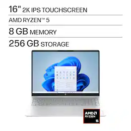HP - OmniBook 3 16" 2K Touchscreen Laptop - AMD Ryzen 5 40 (2025) - 8GB Memory - 256GB SSD - Glacier Silver