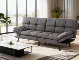 Dyonery - 71" Futon Sofa Bed, Convertible Guest Bed & Loveseat | Cozy Faux Leather with Adjustable Positions - Gray