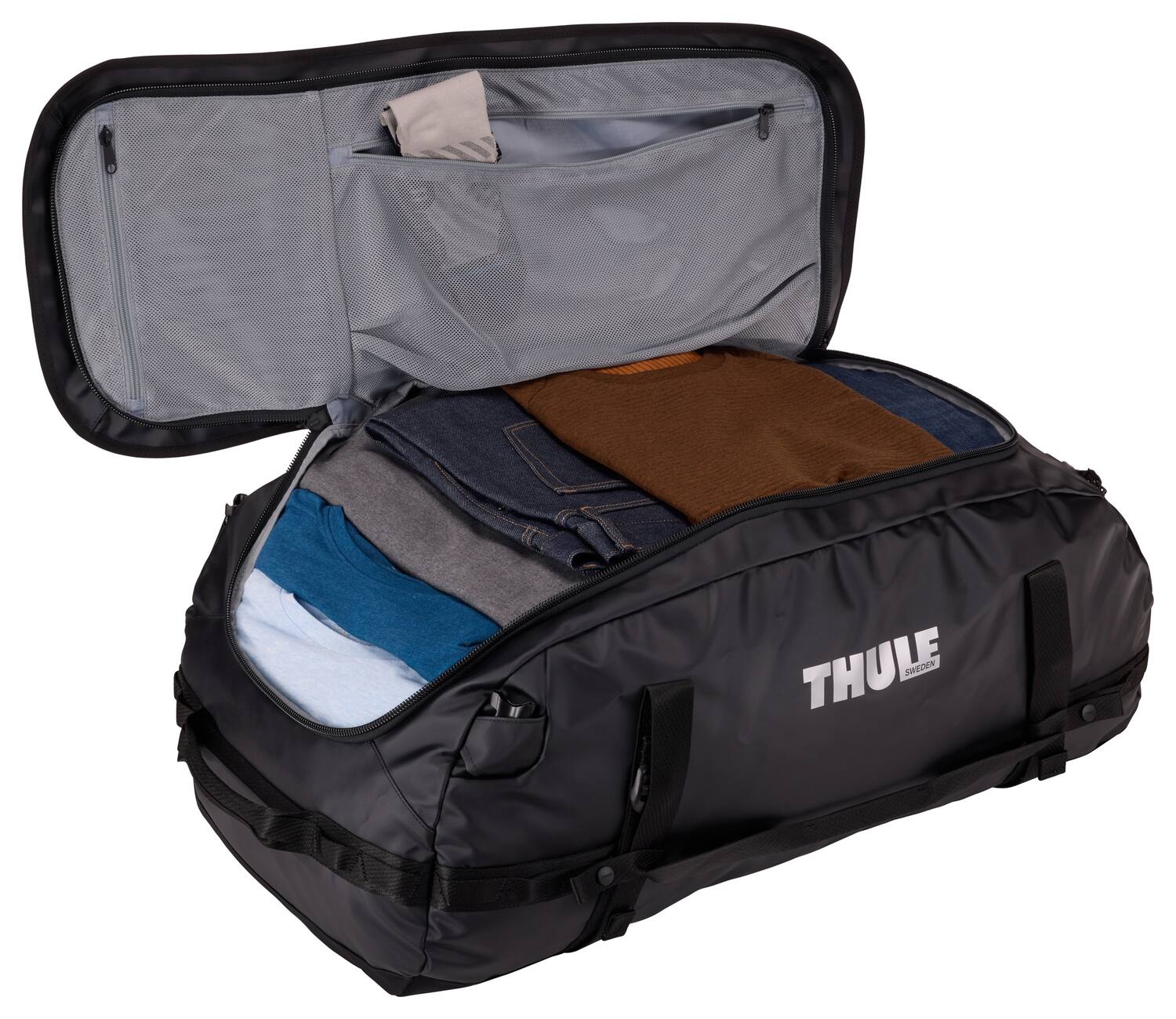 Left. Thule - Chasm Duffel Bag – Extra-Large 90L Rugged Adventure Travel Gear - Black.