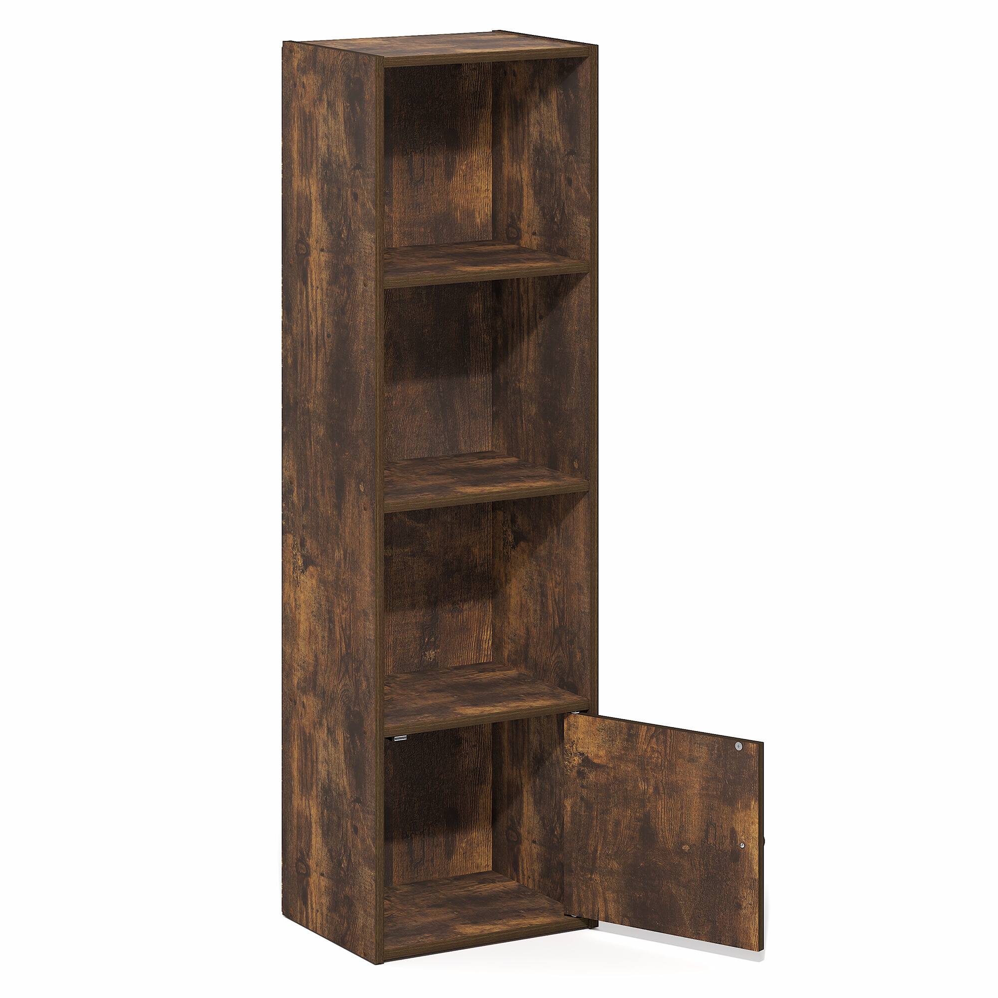 Alt View 7. Furinno - LUDER Book Shelf, 4-Tier Bookshelf with Open Shelf, Standing Bookcase with 1 Door Cabinet, 9.3 x 12 x 41.8 - Amber Pine.