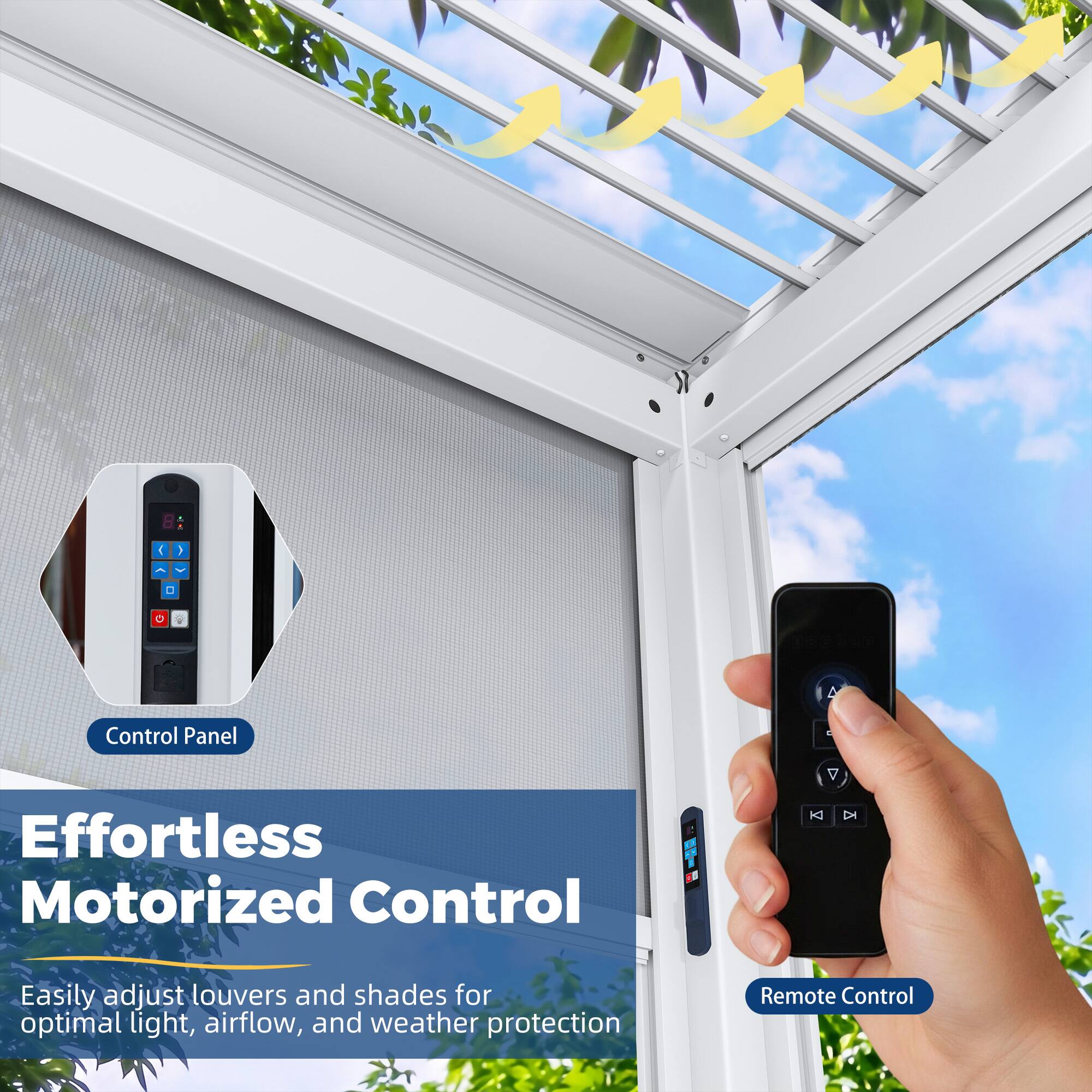 Effortless Motorized Control

Easily adjust louvers and shades for optimal light, airflow, and weather protection

Remote Control