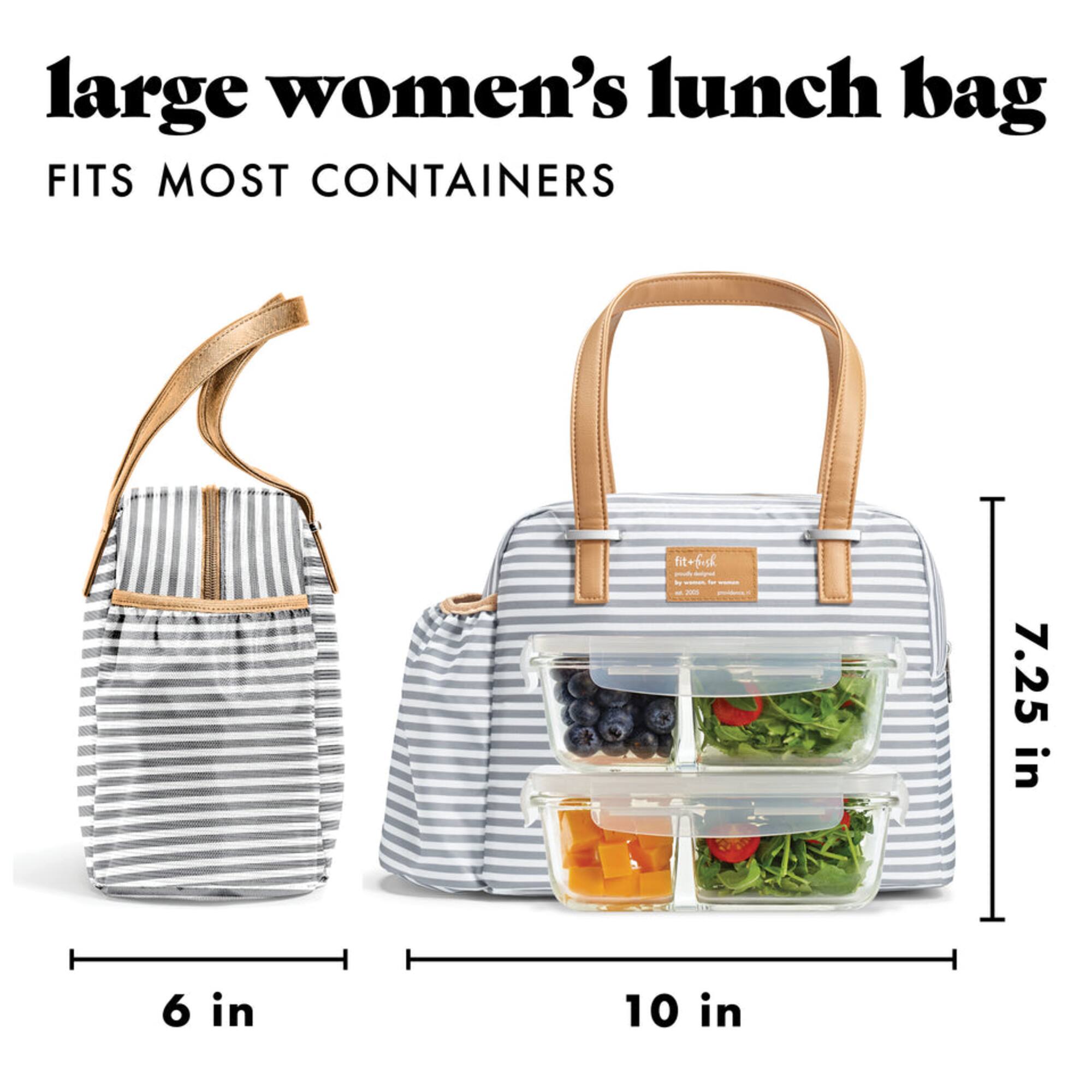 large women's lunch bag  
FITS MOST CONTAINERS  

fit+fu  

7.25 in  
6 in  
10 in