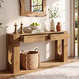 Tribesigns - LITTLE TREE 63" Solid Wood Console Table, Farmhouse Long Entryway Table - Brown