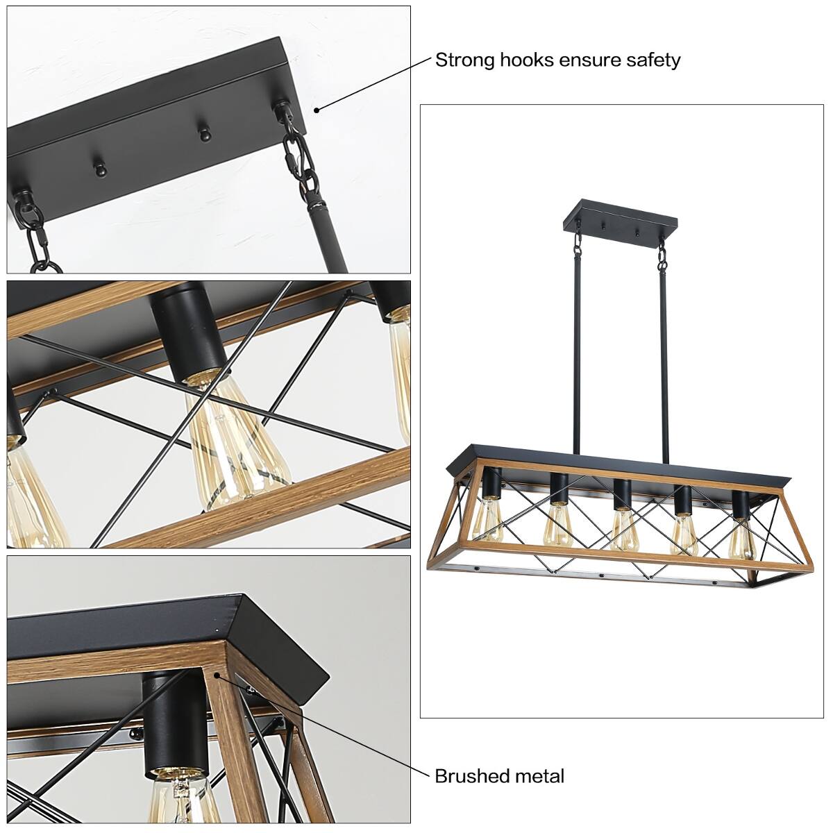 - Strong hooks ensure safety
- Brushed metal