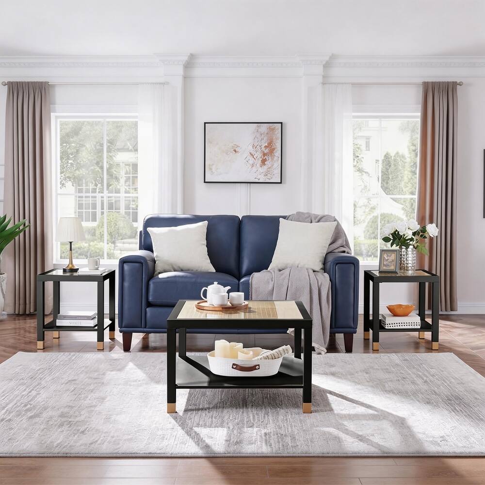 Alt View 5. Loheer - Loheer Square Side Table with Shelf Black Glass End Table - Black.