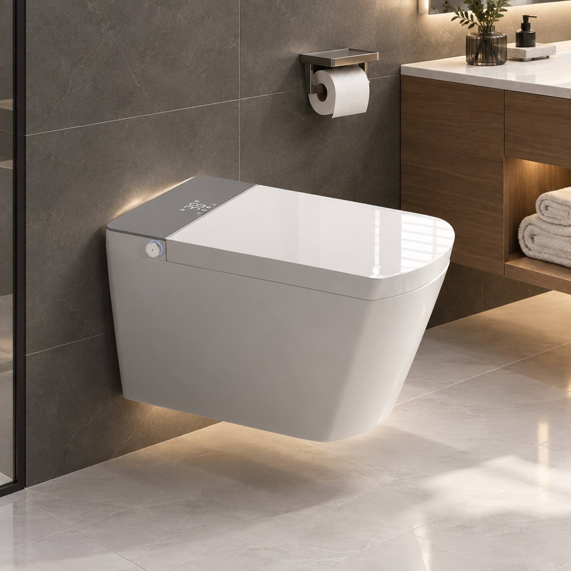 RYHNUYNE Modern Integrated Smart Toilet, Auto Open and Close Lid Heated ...