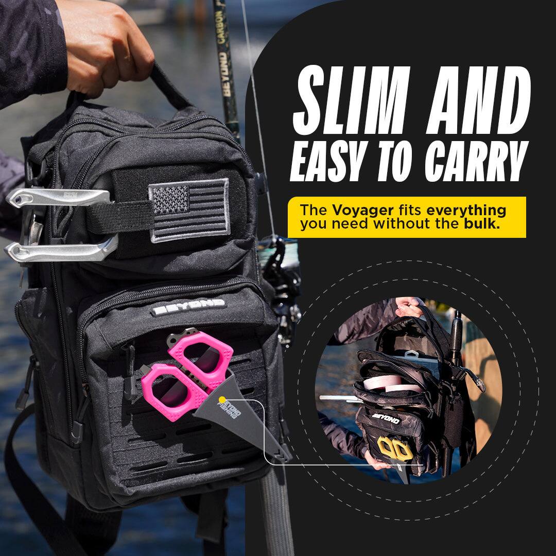 1 CARBON ONA A 1 SLIM AND EASY TO CARRY  
The Voyager fits everything you need without the bulk.  
SEYONS FISH ISHING END MYONO O0