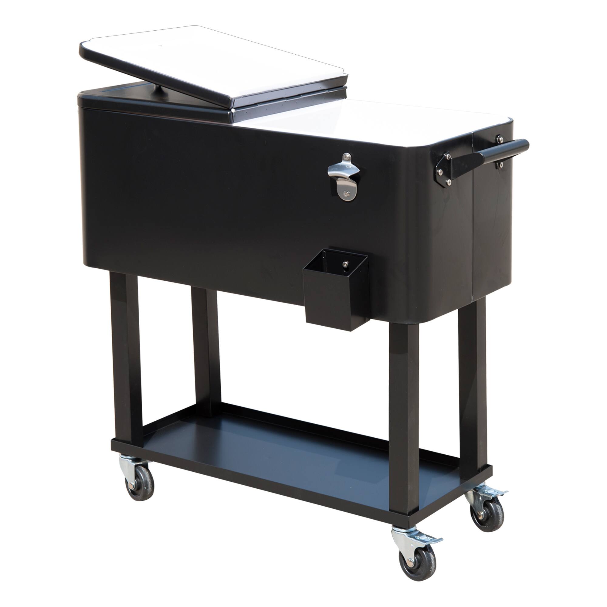 Left. Siljoy - Outsunny 80 QT Rolling Cooling Bins Ice Chest on Wheels Outdoor Stand Up Drink Cooler Cart for Party, Black - Black.
