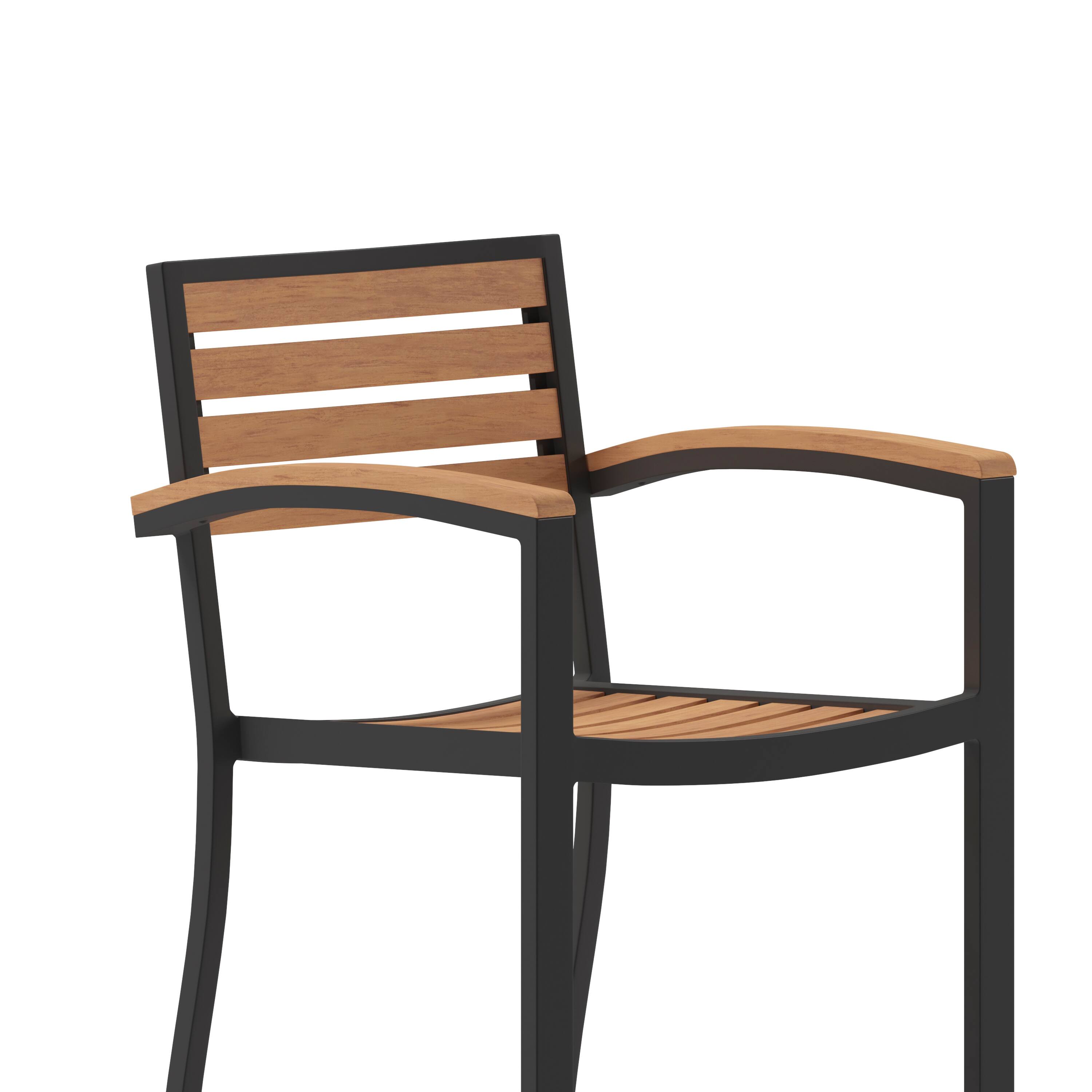 Alt View 10. Emma + Oliver - Livia All-Weather Bar Height Dining Stool with Armrests, Polyresin Slats and Aluminum Frame - Teak.