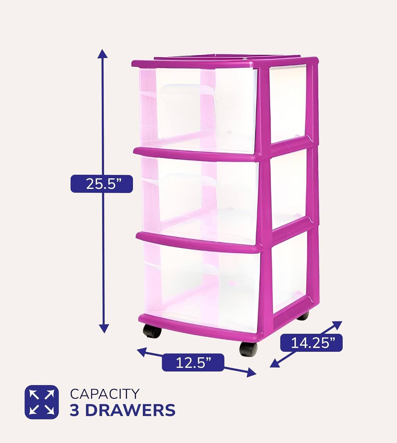 25.5" 12.5" 14.25"  
CAPACITY 3 DRAWERS