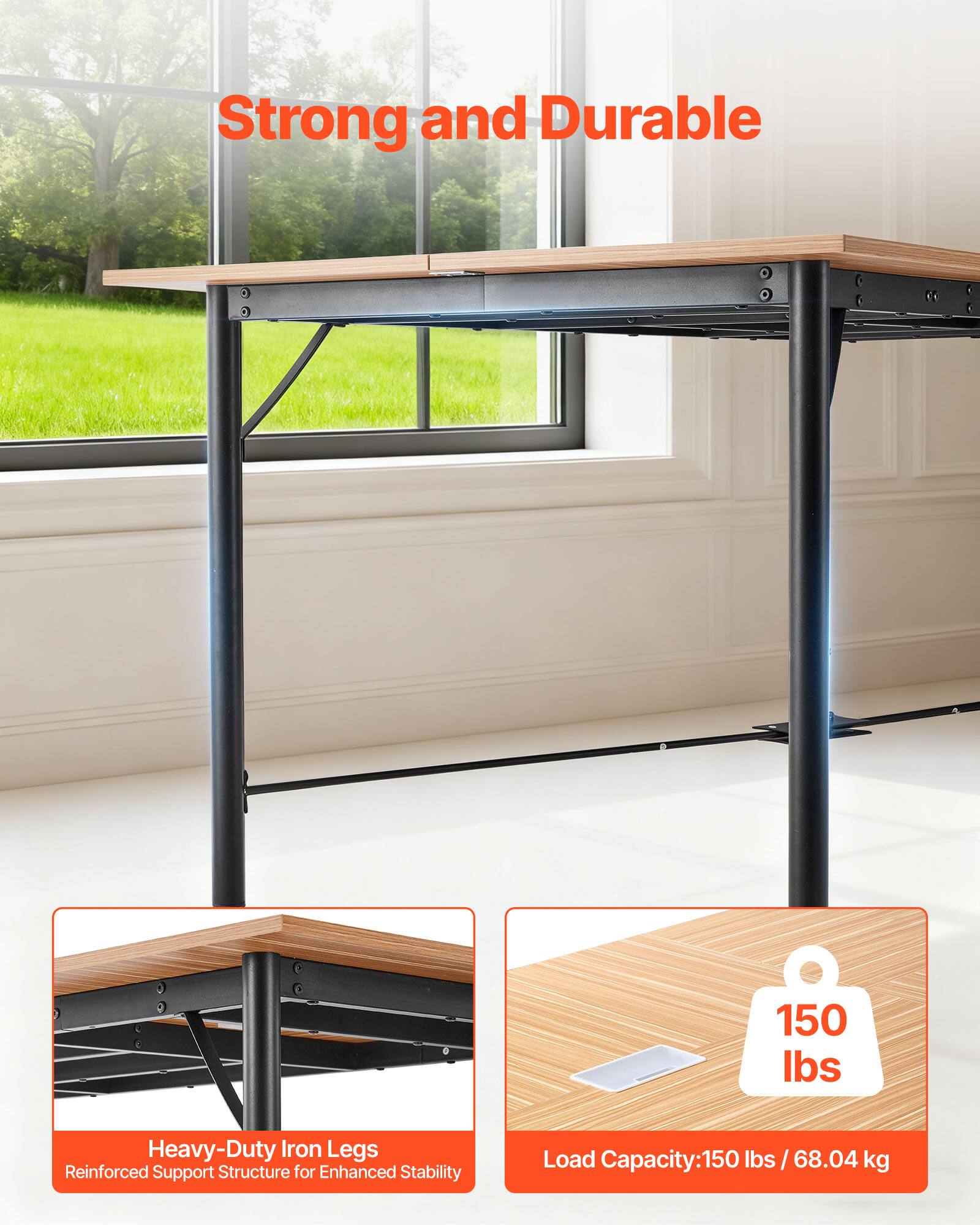 Strong and Durable

Heavy-Duty Iron Legs  
Reinforced Support Structure for Enhanced Stability

Load Capacity: 150 lbs / 68.04 kg
