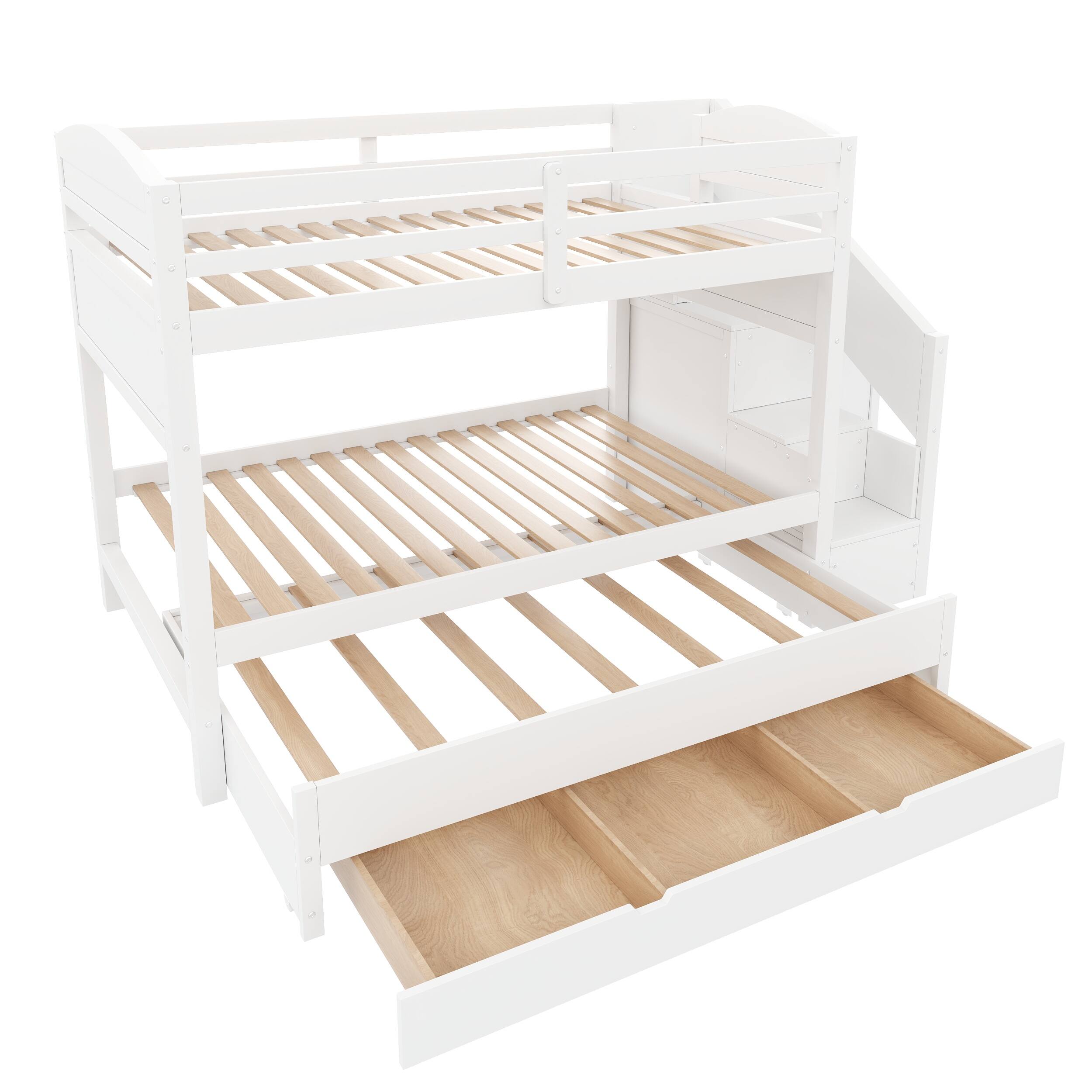 Back. Whisen - Twin XL over Twin XL Bunk Bed with Trundle, Storage Staircase, Wardrobe and 3 Drawers - White.