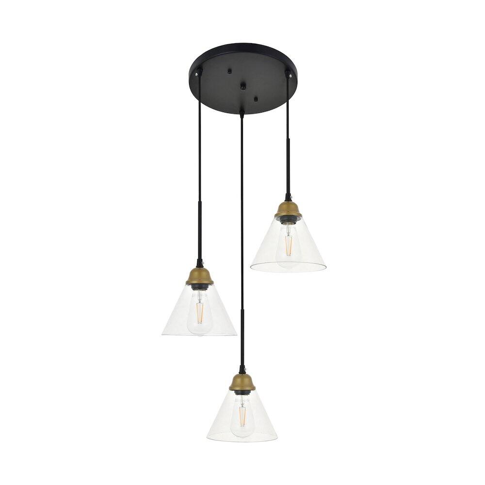 Alt View 4. Living District - Histoire 3 Light Brass And Black Pendant - Brass And Black And Clear.
