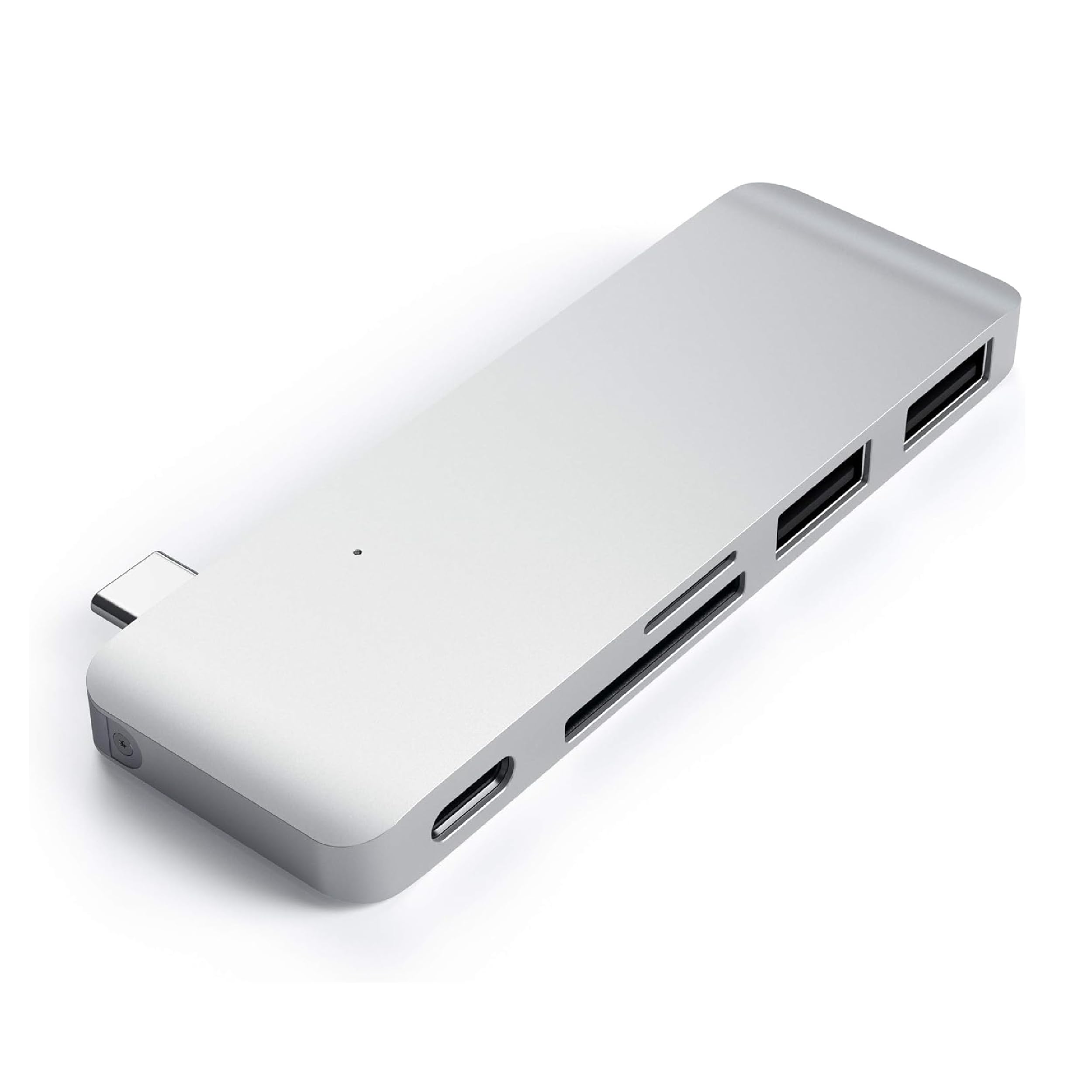 Back. Satechi - USB-C Pass-Through Hub Adapter 5-in-1 - 3 USB-A Data Ports & Micro/SD Card Readers for MacBook Pro/Air - Silver.