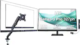 HP - Series 3 Pro 327ph 27" FHD IPS Monitor, Anti-Glare, HDMI (B0CG8UT#ABA) w/DKZ Hub & Ergoflexy Single Mount Arm - Black