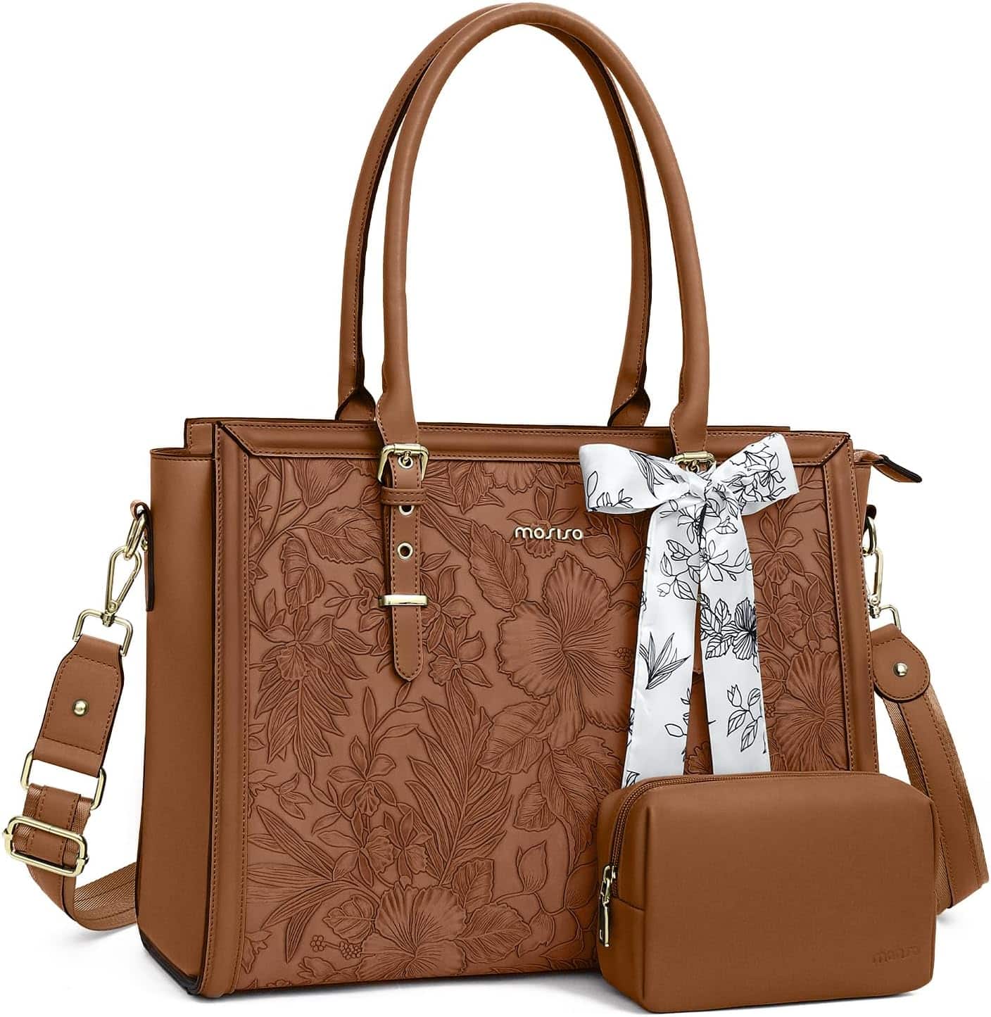 mosiso - Laptop Bag for Women 17-17.3 inch PU Leather Tote Bag Work Briefcase Computer Bags - Brown