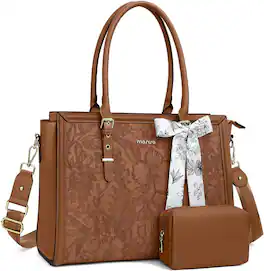 mosiso - Laptop Bag for Women 17-17.3 inch PU Leather Tote Bag Work Briefcase Computer Bags - Brown