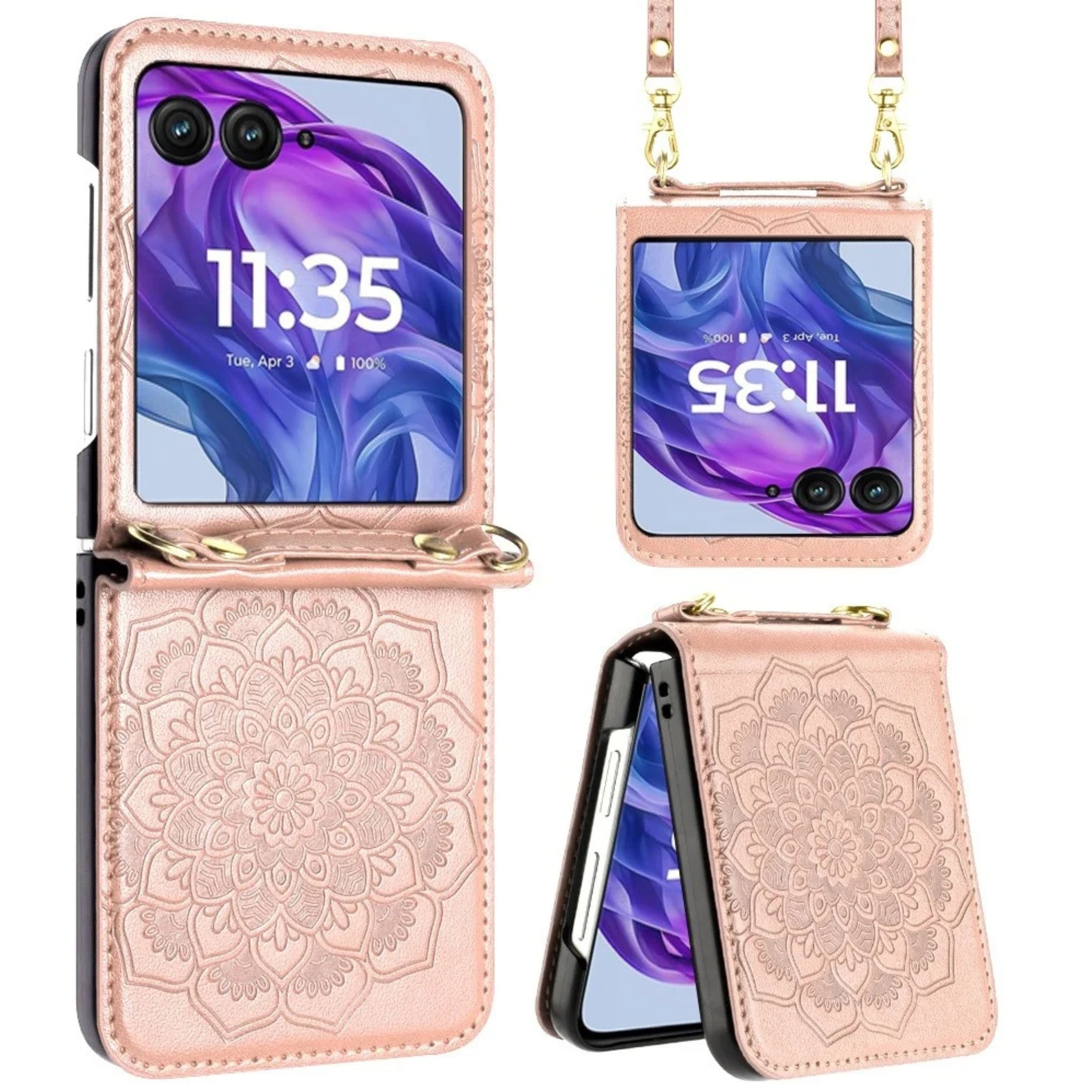Kitcheniva - Embossed Vegan Leather Case With Shoulder Strap For Motorola Razr Plus 2024 - Rose Gold price history on PriceWatchPro