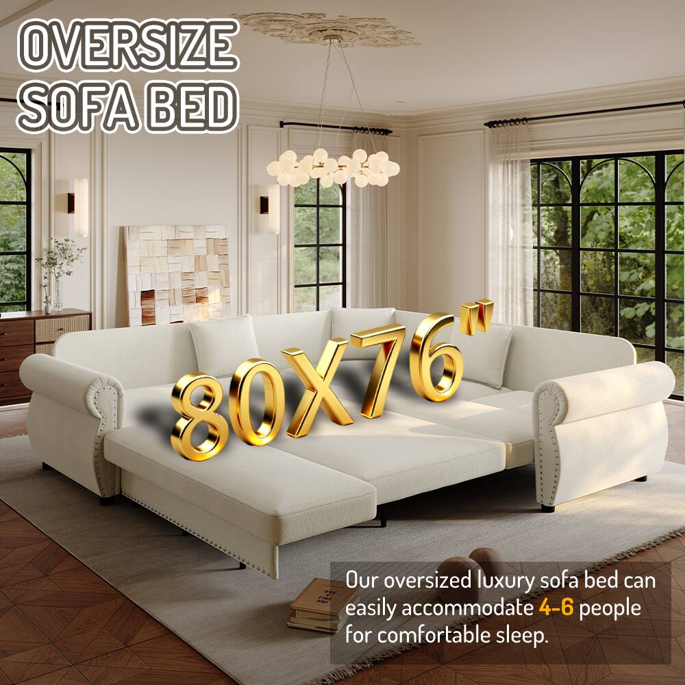 OVERSIZE SOFA BED 80X76"  
Our oversized luxury sofa bed can easily accommodate 4-6 people for comfortable sleep.