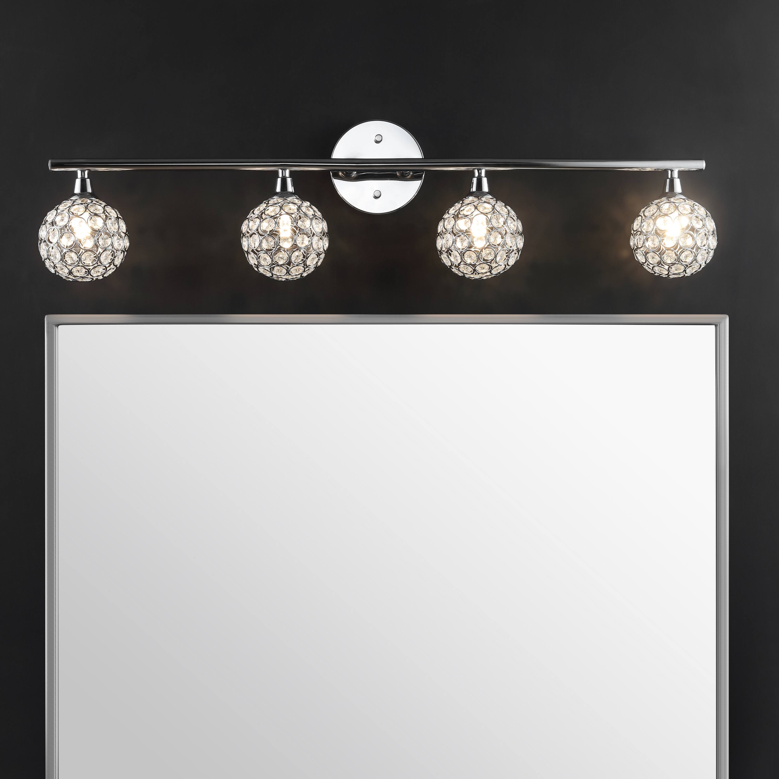 Alt View 1. Jonathan Y - Maeve 32.5" 4-Light Iron/Glass Contemporary Glam LED Vanity Light, Chrome - Chrome.