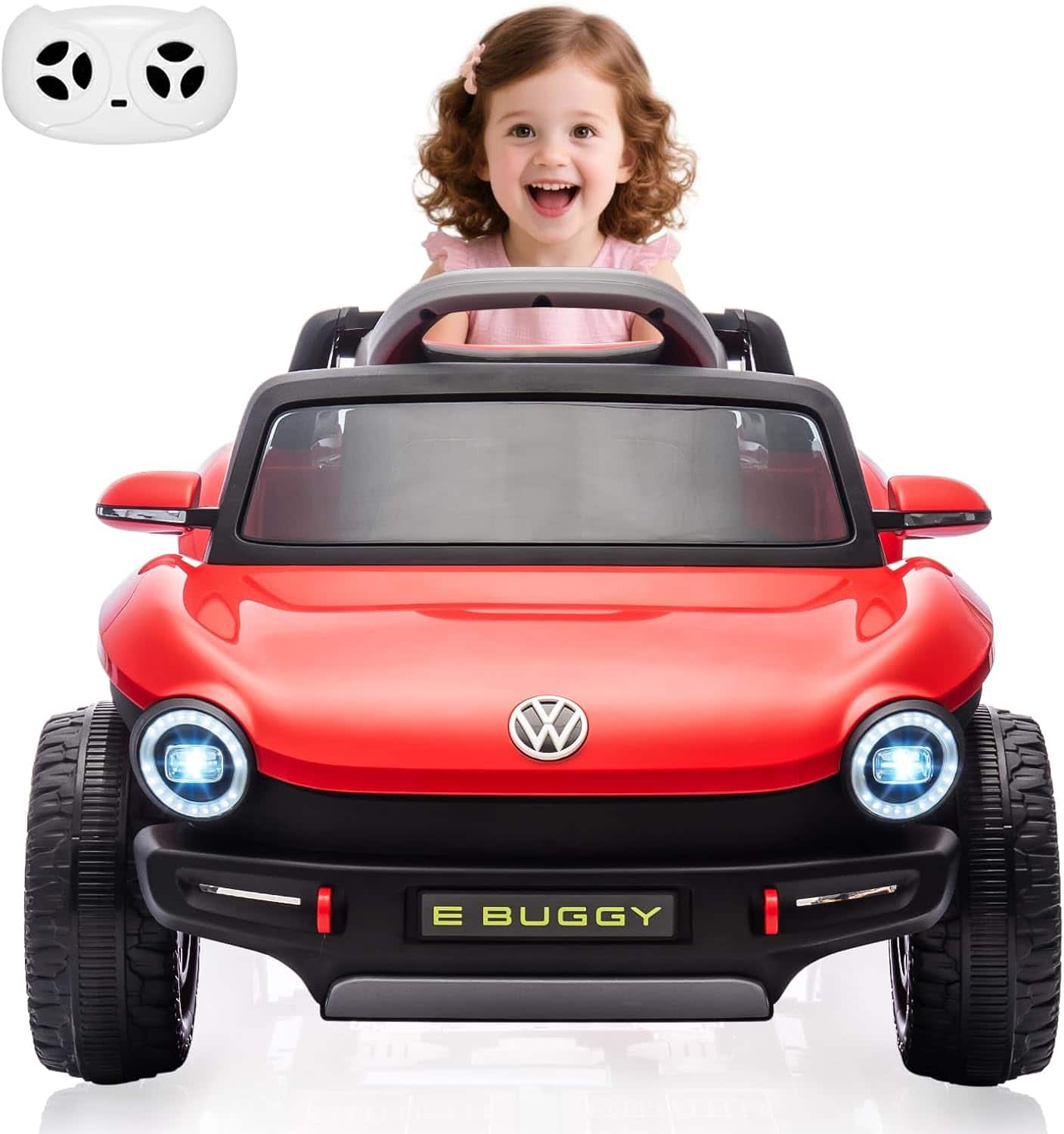 Jojoka - Licensed Volkswagen Beetle 12V Kids Ride On Car with Remote, LED Lights, USB Music, Soft Start - Red