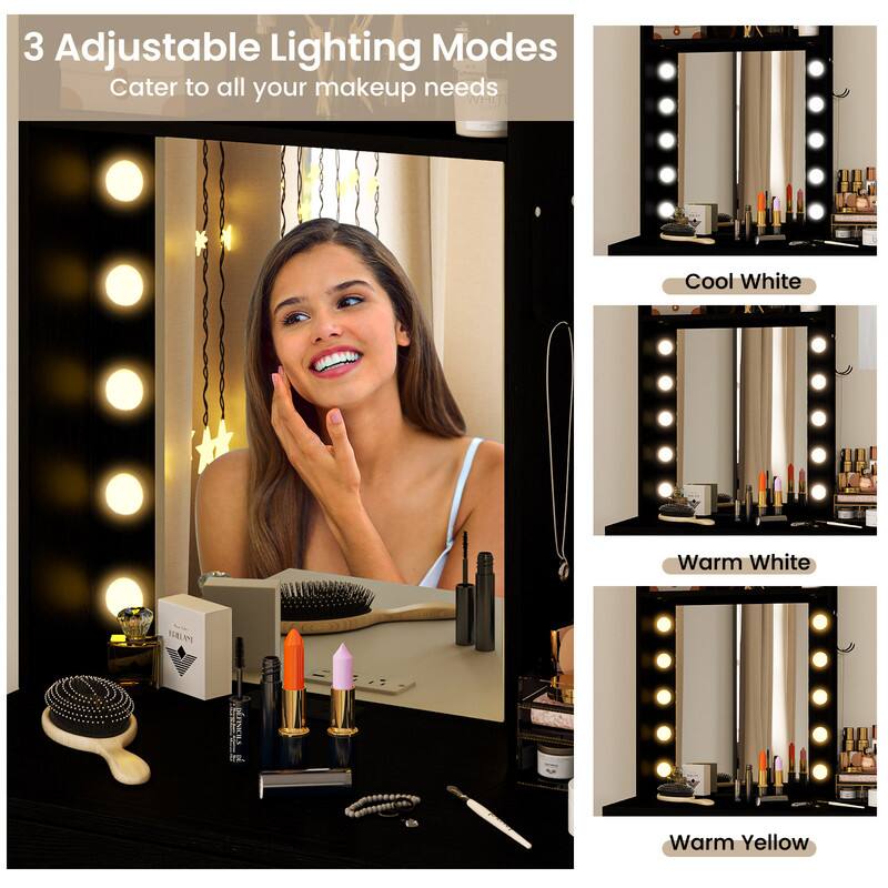 3 Adjustable Lighting Modes  
Cater to all your makeup needs

Cool White  
Warm White  
Warm Yellow