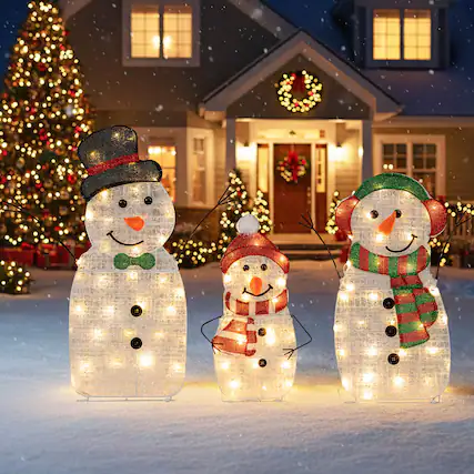 Front. Costway - Costway 3PCS Pre-Lit 2D Snowman Set with LED Lights for Home Lawn Yard Garden Advent Calendar - Multicolor.