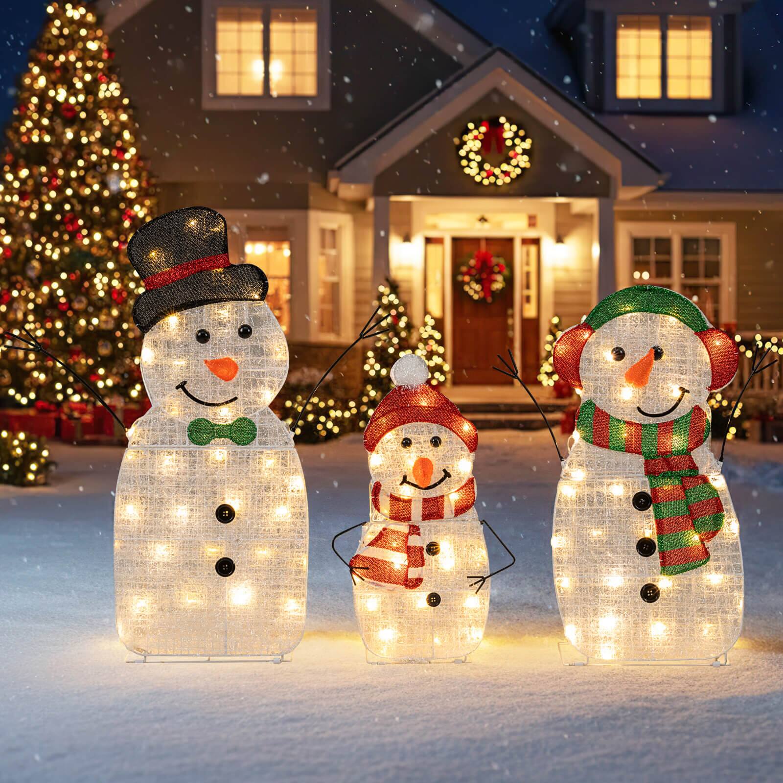 Alt View 1. Costway - Costway 3PCS Pre-Lit 2D Snowman Set with LED Lights for Home Lawn Yard Garden - Multicolor.