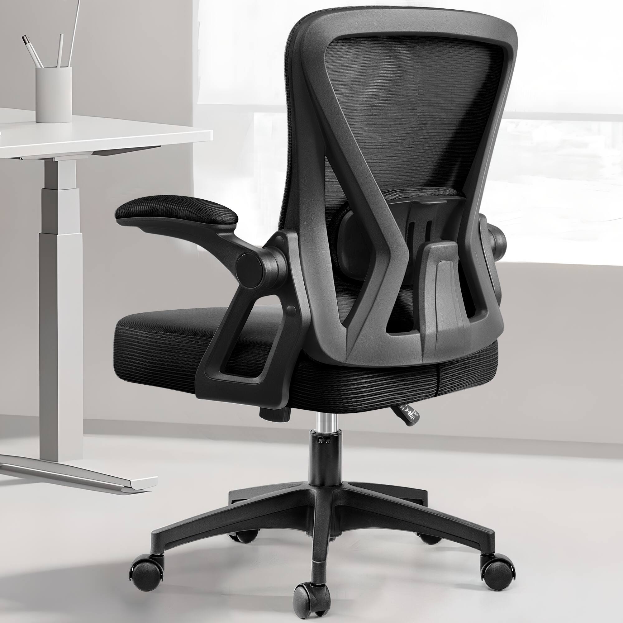 Back. Brick Attic - Ergonomic Home Office Chair, Computer Desk Chair with Adjustable Lumbar support Reversible Armrests, Work Chair - Black.