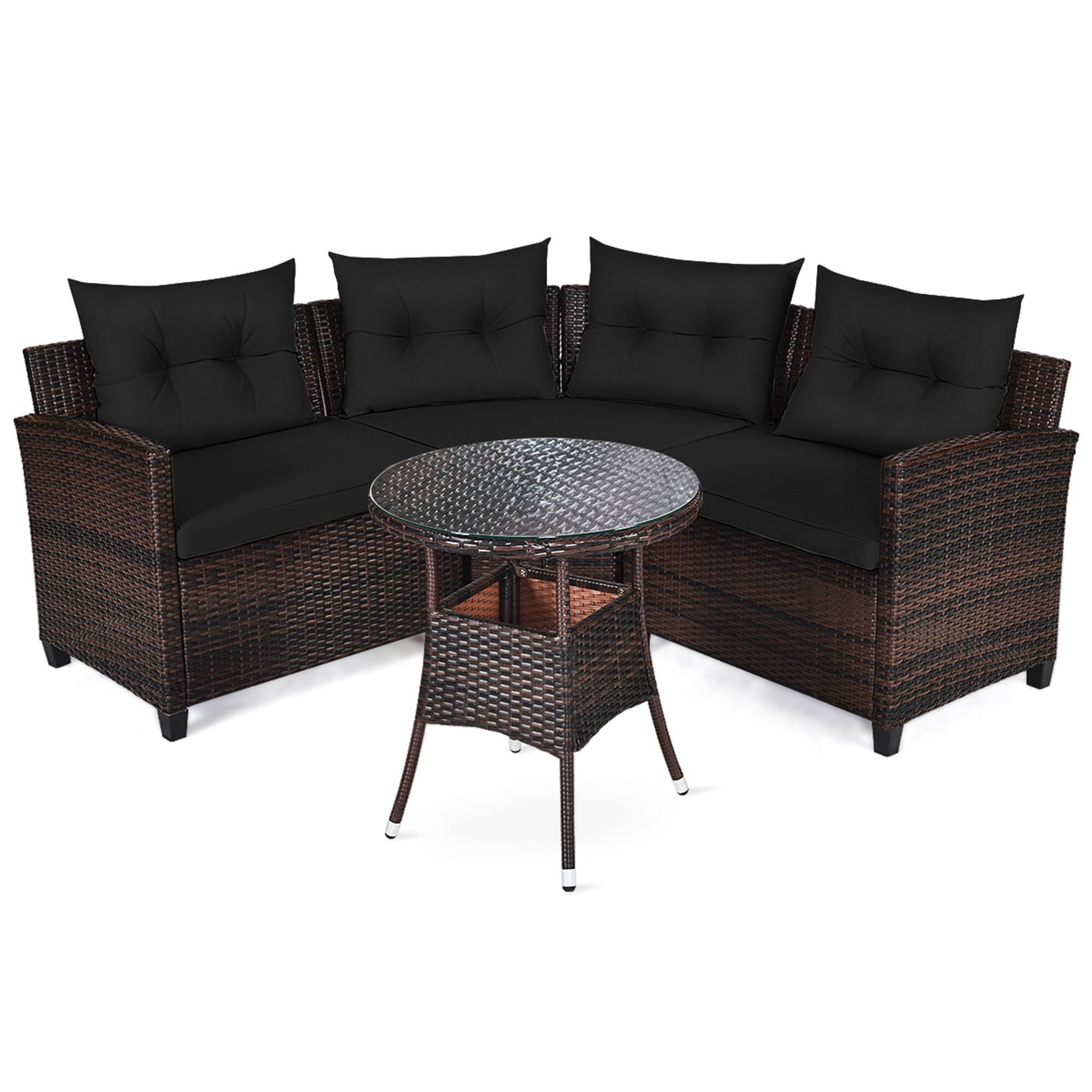Alt View 1. Gymax - Gymax 4PCS Patio Furniture Set Outdoor Rattan Sectional Sofa Set w/ Black Cushions - Black.