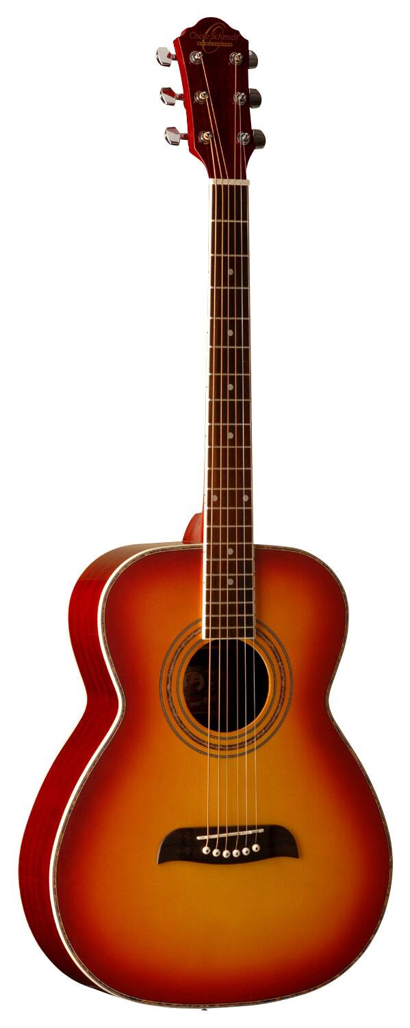 Front. Oscar Schmidt - 6-String Folk Acoustic Guitar - Cherry Sunburst.