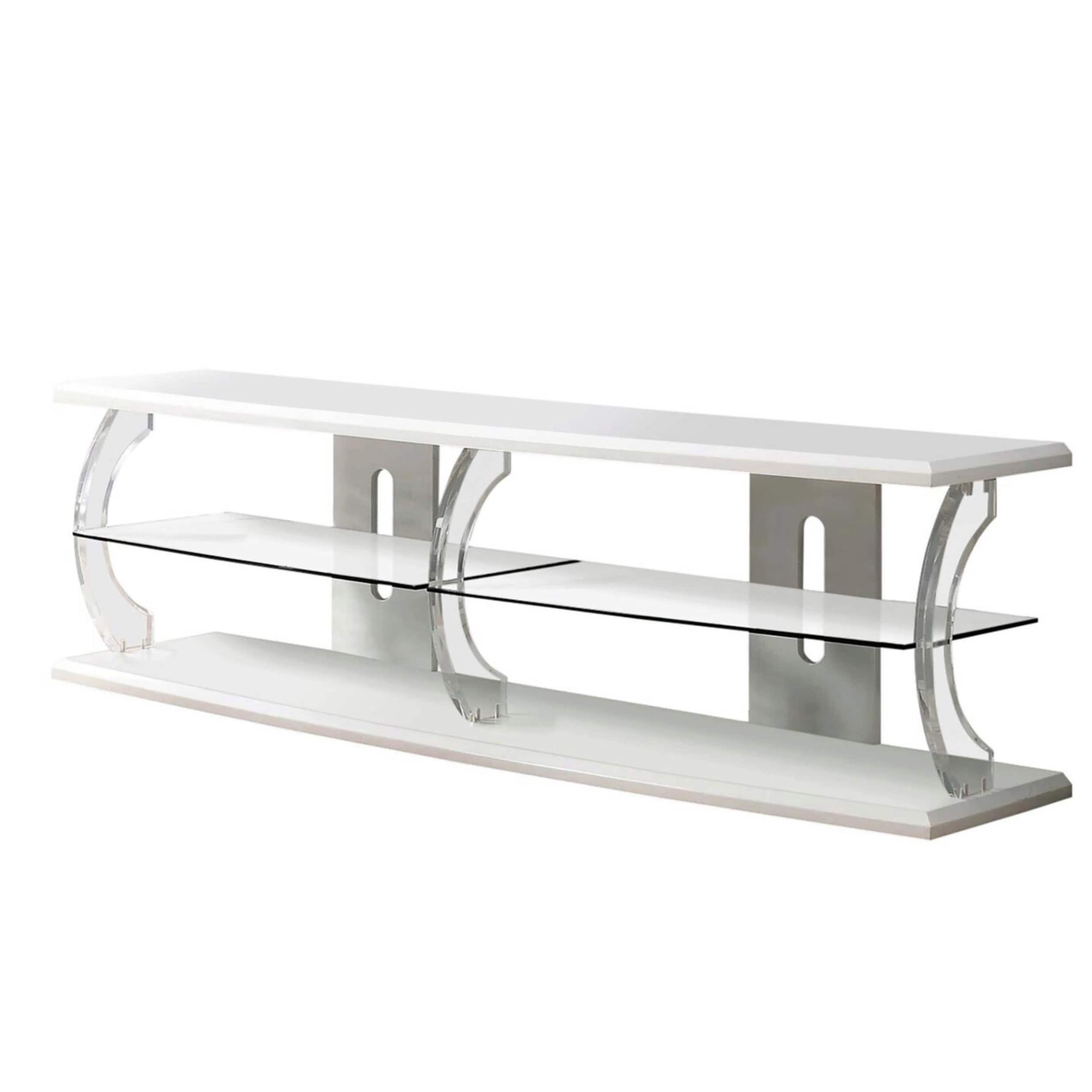 Manhattan Lane - 60" Wooden TV Stand With Spacious Glass Shelf - White And Clear
