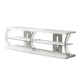 Manhattan Lane - 60" Wooden TV Stand With Spacious Glass Shelf - White And Clear