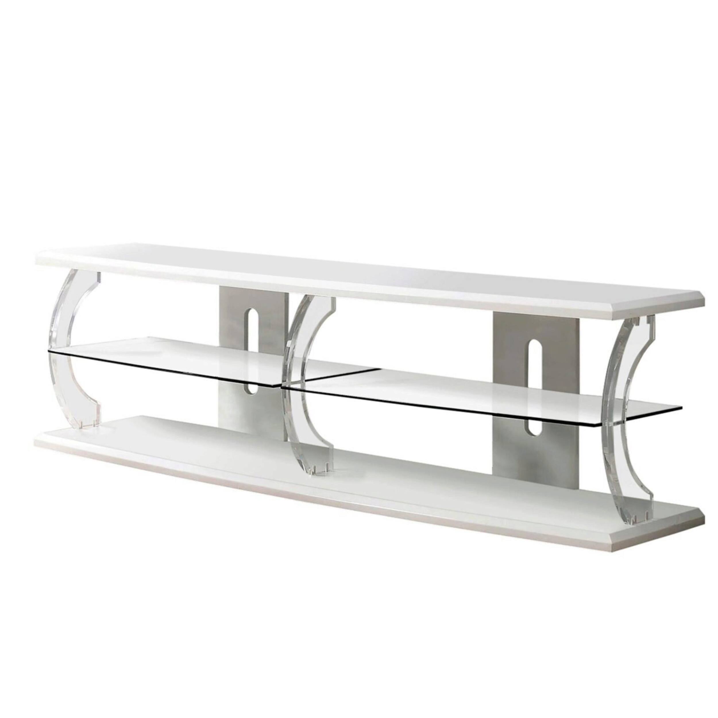 Front. Manhattan Lane - 60" Wooden TV Stand With Spacious Glass Shelf - White And Clear.
