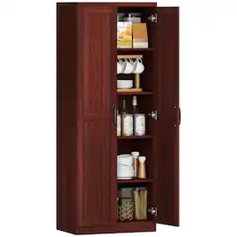 Homcom - 63" 2-Door Kitchen Pantry, Freestanding Storage Cabinet with 5-tier Shelving and 2 Adjustable Shelves for Dining Room - Espresso