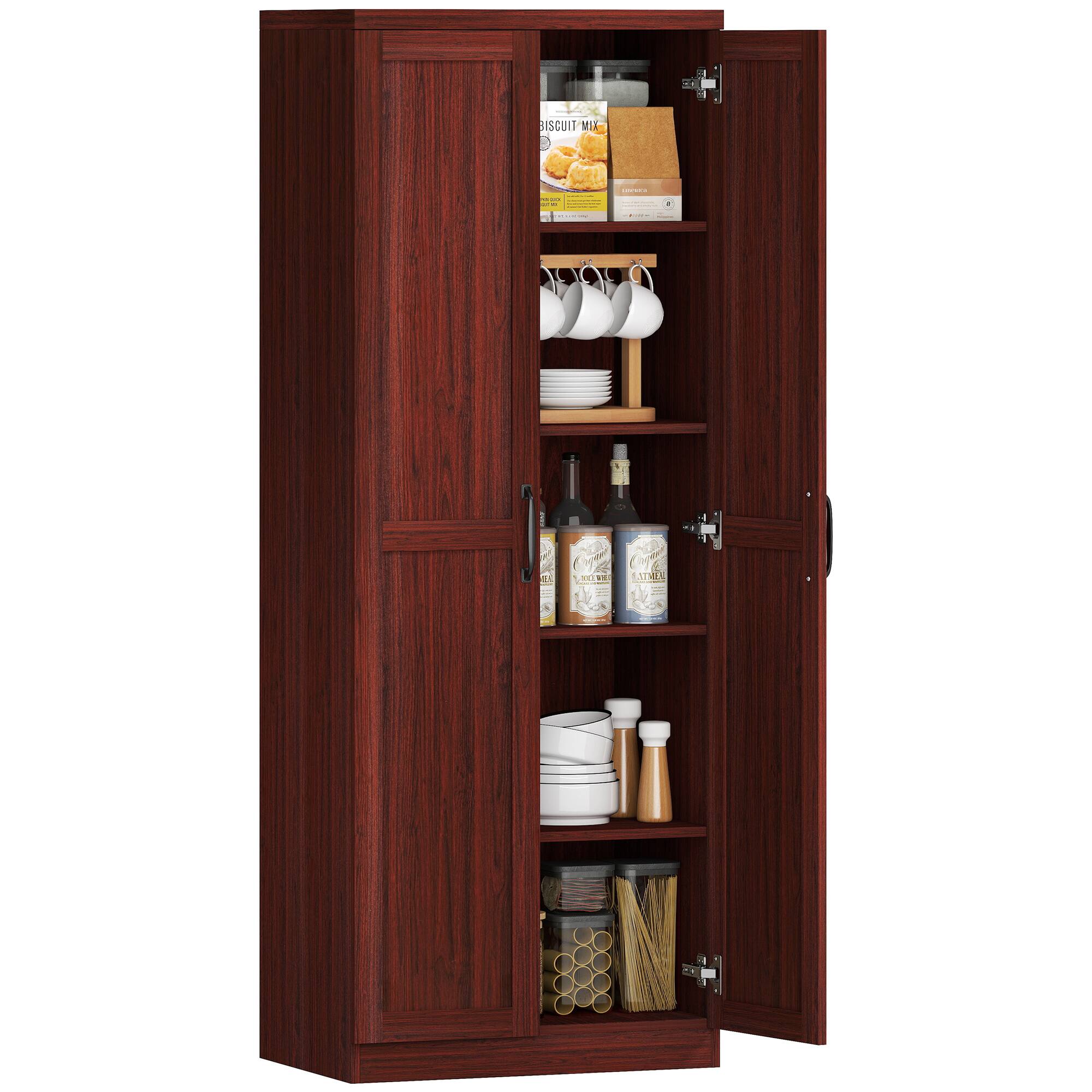 Homcom - 63" 2-Door Kitchen Pantry, Freestanding Storage Cabinet with 5-tier Shelving and 2 Adjustable Shelves for Dining Room - Espresso
