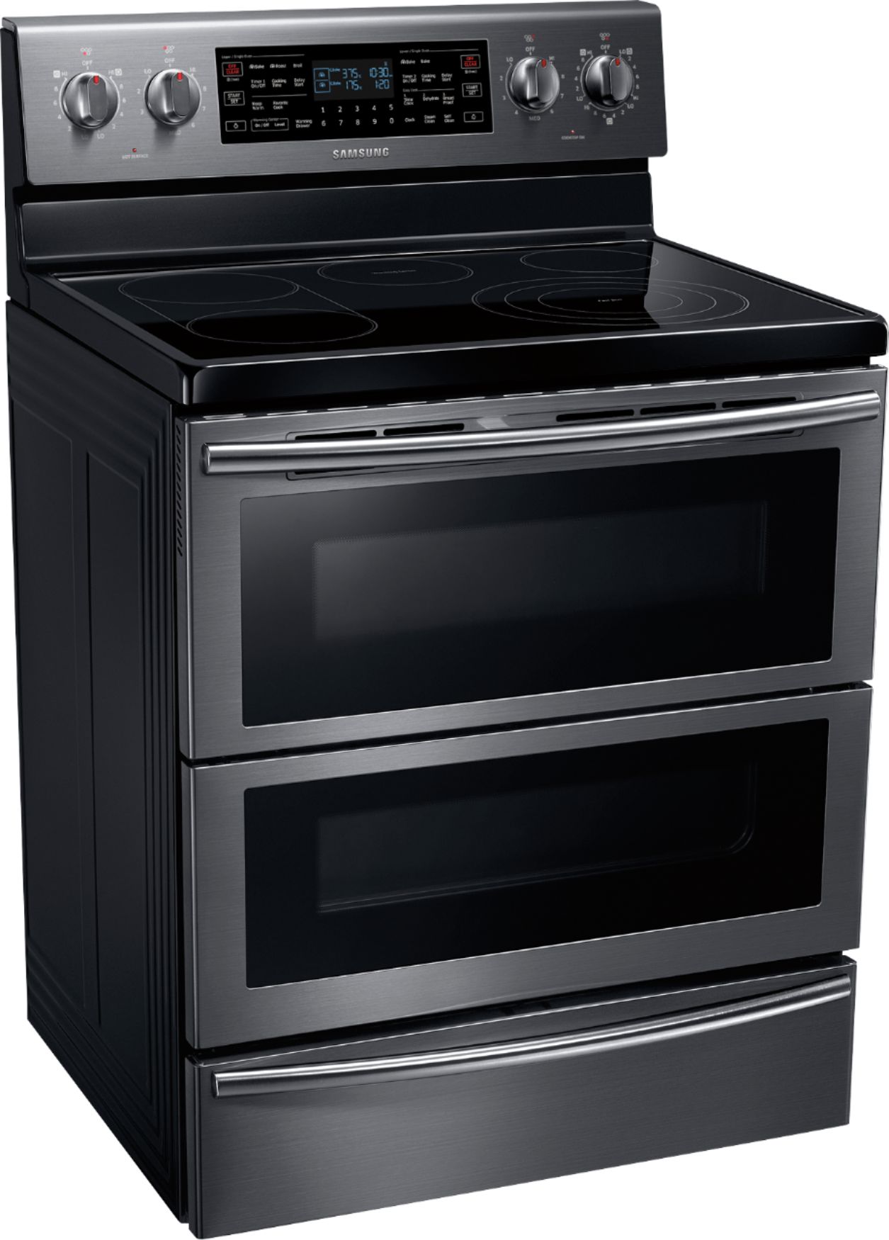 Angle View: Samsung - Flex Duo™ 5.9 Cu. Ft. Self-Cleaning Freestanding Fingerprint Resistant Double Oven Electric Convection Range - Black Stainless Steel