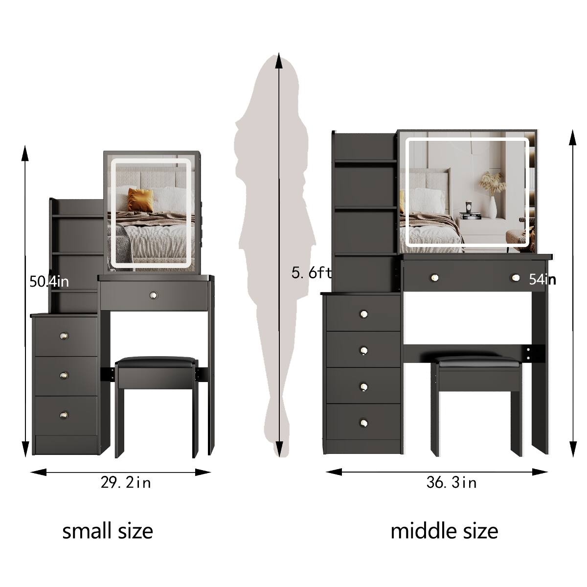 50.4in  
5. 6ft  
54in  
29. 2in  
36. 3in  
small size  
middle size