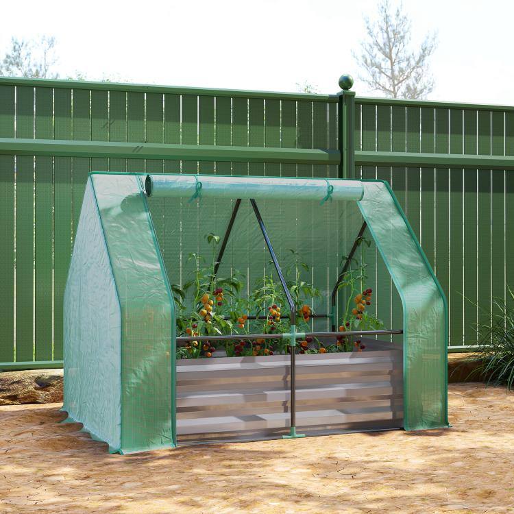 Alt View 2. PULUZ - 4 x 3ft Raised Garden Bed with Mini Greenhouse, Galvanized Raised Garden Bed with Cover - Green and Dark Gray.