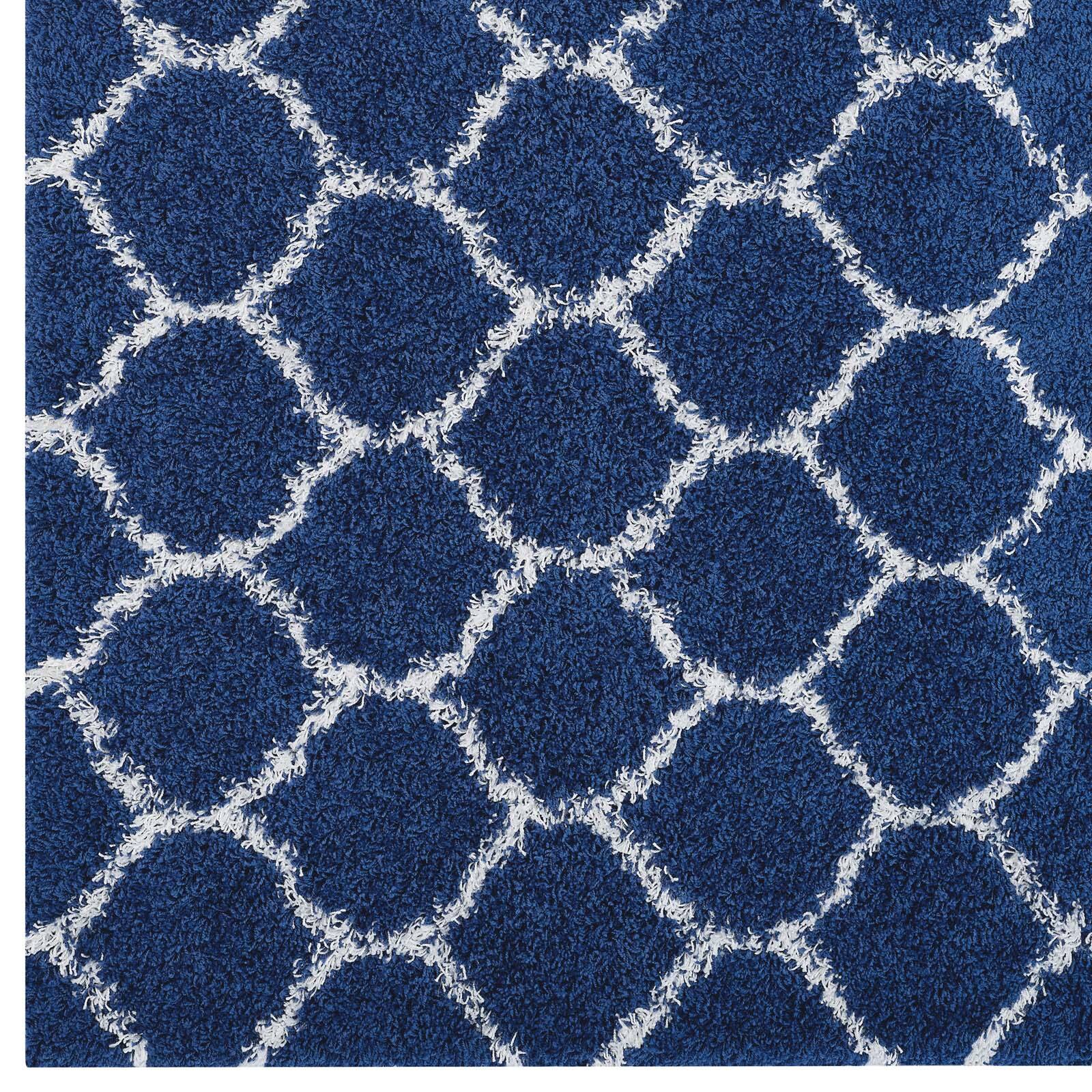 Alt View 1. Modway - Solvea Moroccan Trellis Shag Area Rug - Navy and Ivory.
