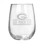 Front. Great American Products - Green Bay Packers Etched 17oz. Rally Cry Stemless Wine Glass - Multicolor.