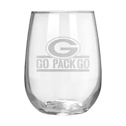 Front. Great American Products - Green Bay Packers Etched 17oz. Rally Cry Stemless Wine Glass - Multicolor.