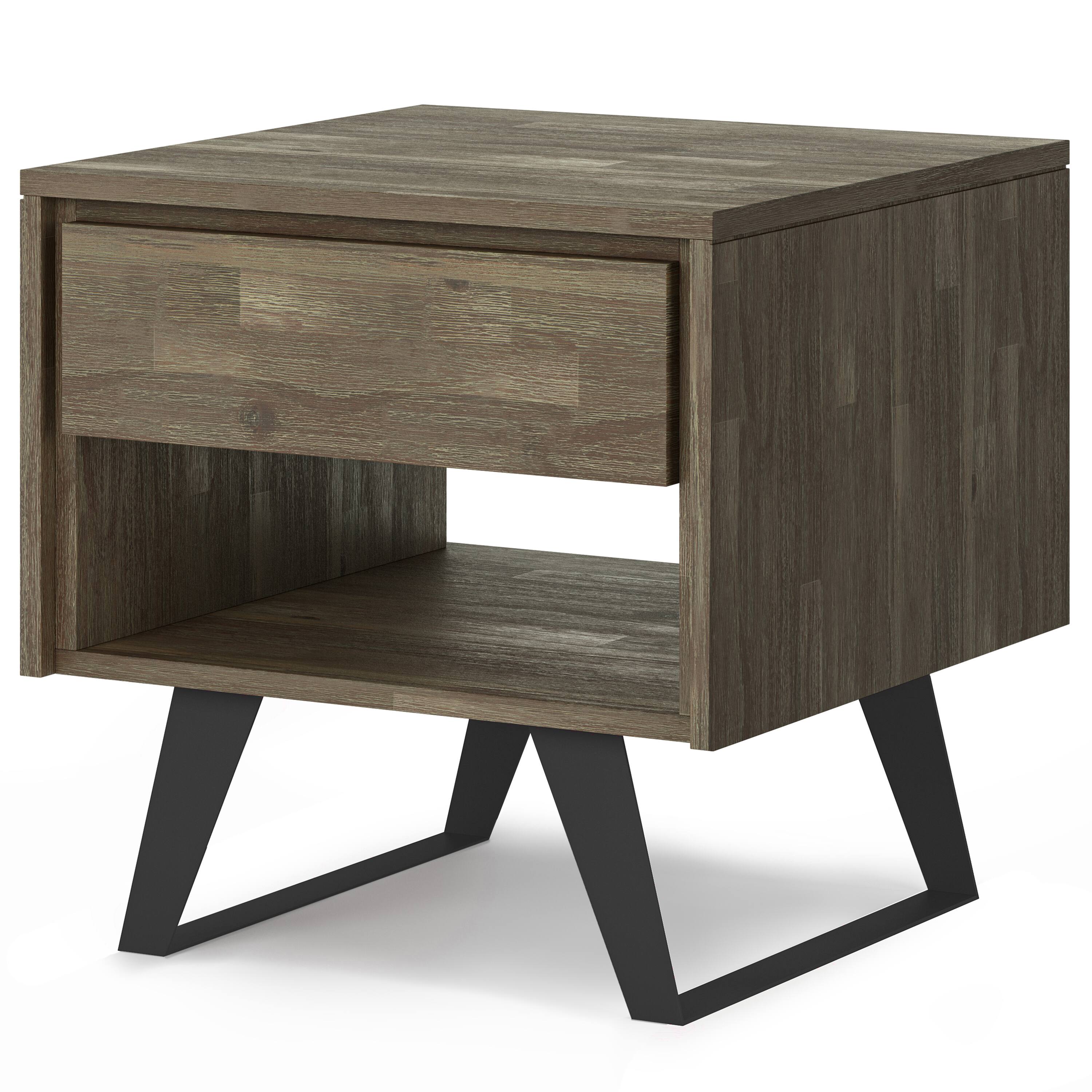 Angle. Simpli Home - Lowry End Table - Distressed Grey.
