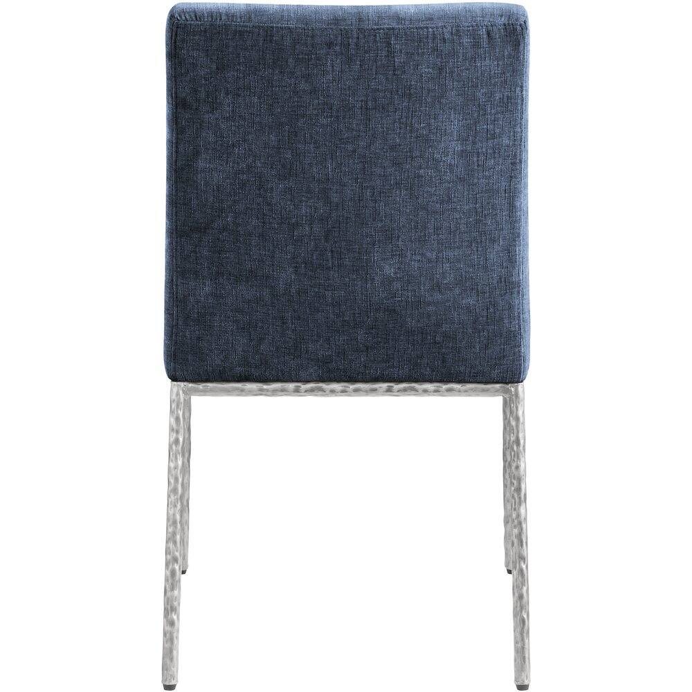 Alt View 4. Meridian Furniture - Reeves Navy Chenille Fabric Upholstered Dining Side Chair, Set of 2 - Silver.