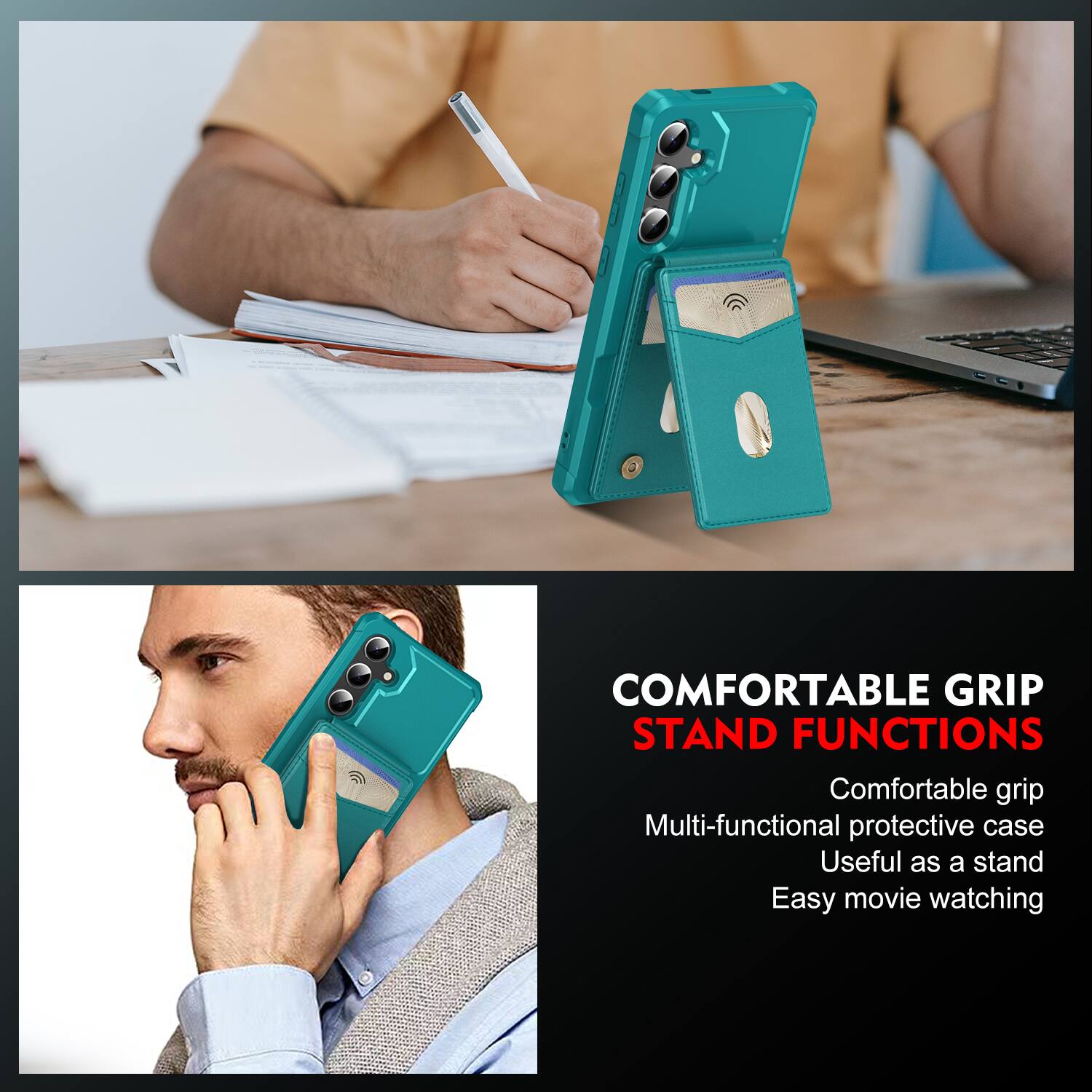 COMFORTABLE GRIP STAND FUNCTIONS

Comfortable grip
Multi-functional protective case
Useful as a stand
Easy movie watching