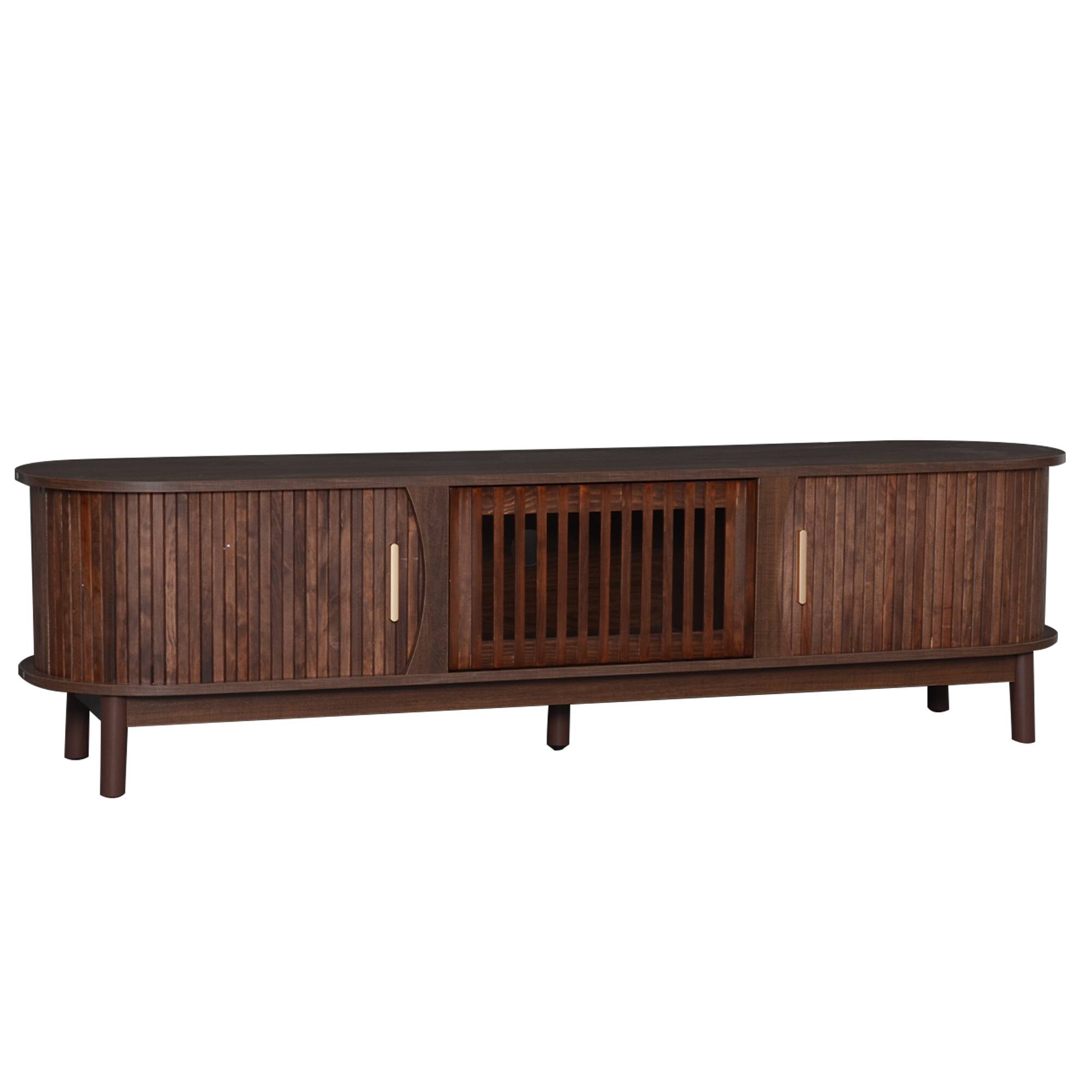 Alt View 6. Z-Edge - TV Stand for 75" TVs, Wood Entertainment Center with Storage Cabinet, TV Console with Sliding Doors for Living Room - Walnut.