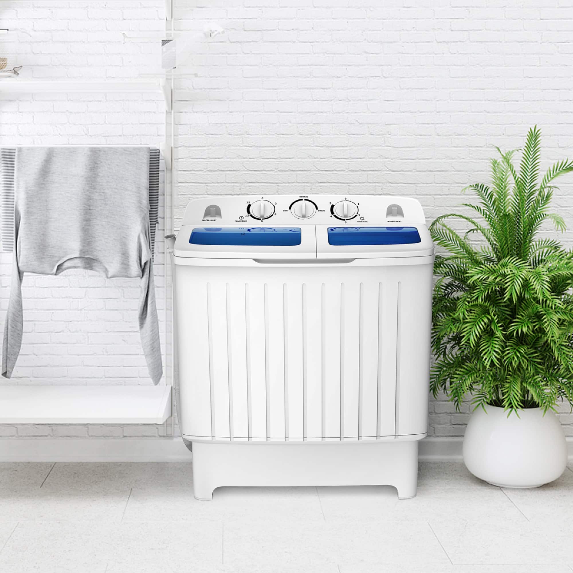 Back. Costway - Portable Mini Compact Twin Tub 20 lb. Washing Machine Washer Spin Dryer - White.